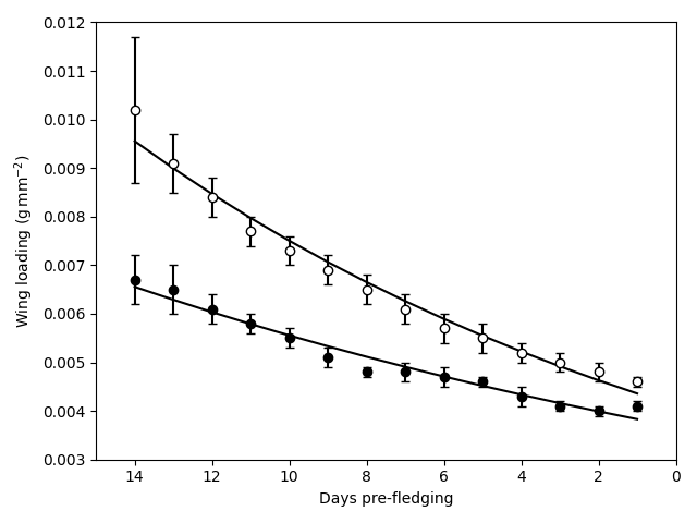 Fledging bird wing-loading fit
