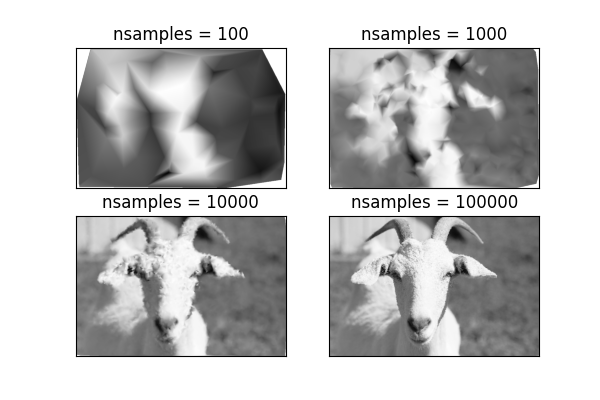 Interpolation on randomly-samples pixels from a picture of a goat