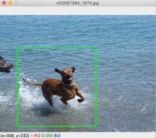 Example of square region selection