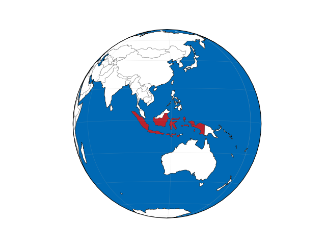 Indonesia highlighted on a map of the world